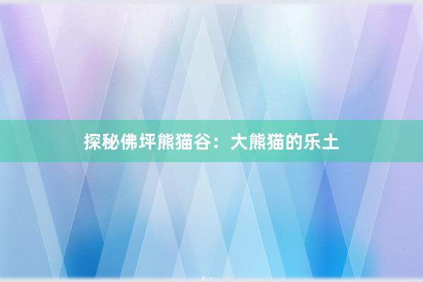 探秘佛坪熊猫谷：大熊猫的乐土